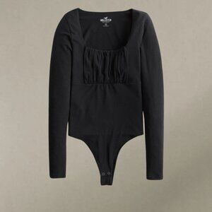 Hollister Black Bodysuit with Square Neckline and Long Sleeves